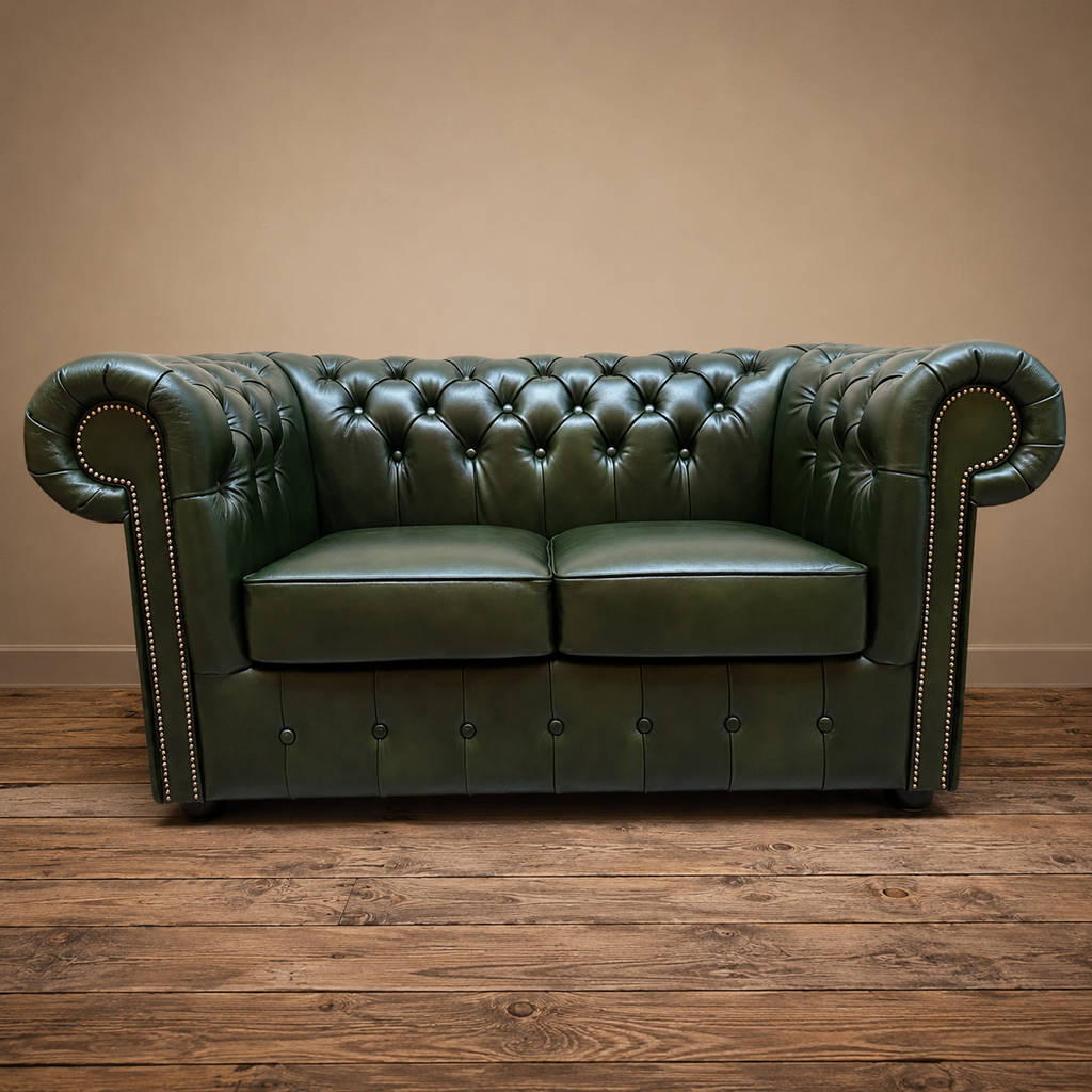 Big Five Chesterfield 2 Sitzer Sofa aus Leder Antique Green