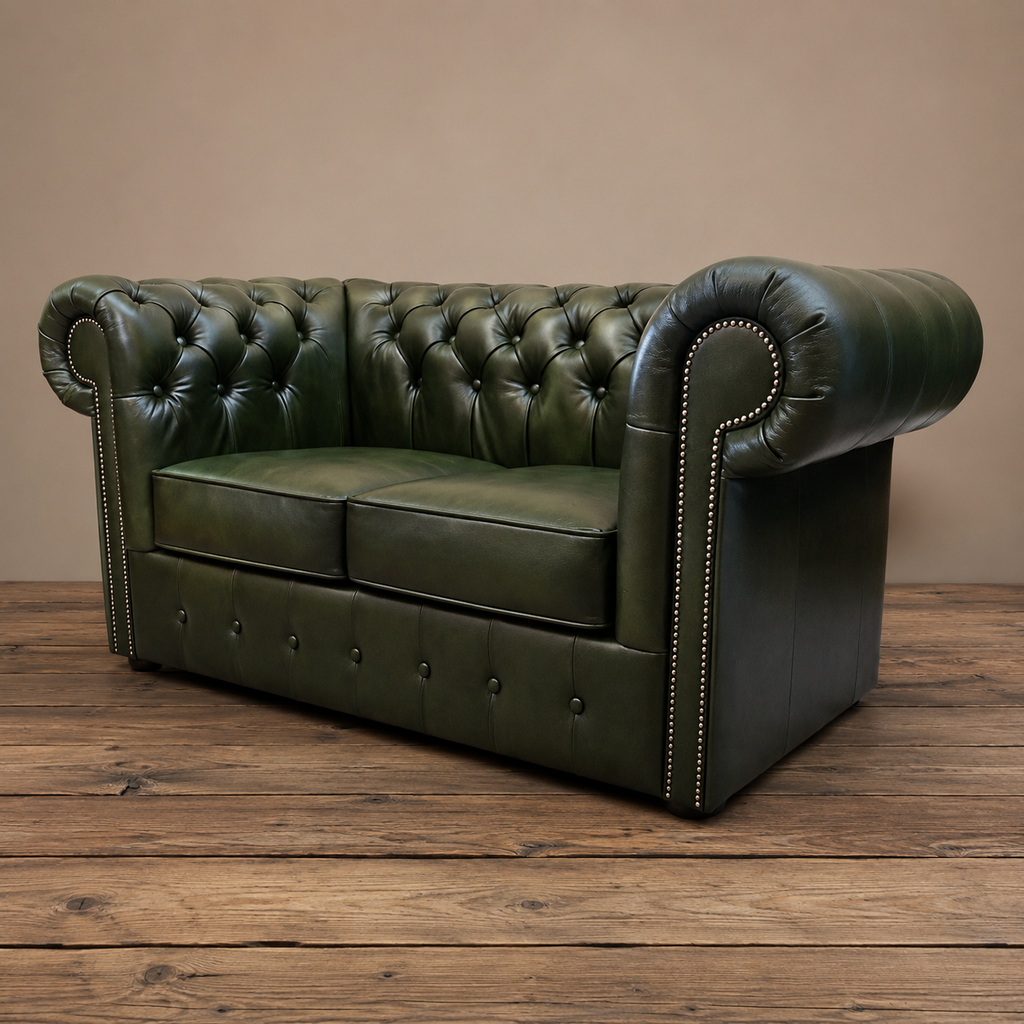 Big Five Chesterfield 2 Sitzer Sofa aus Leder Antique Green