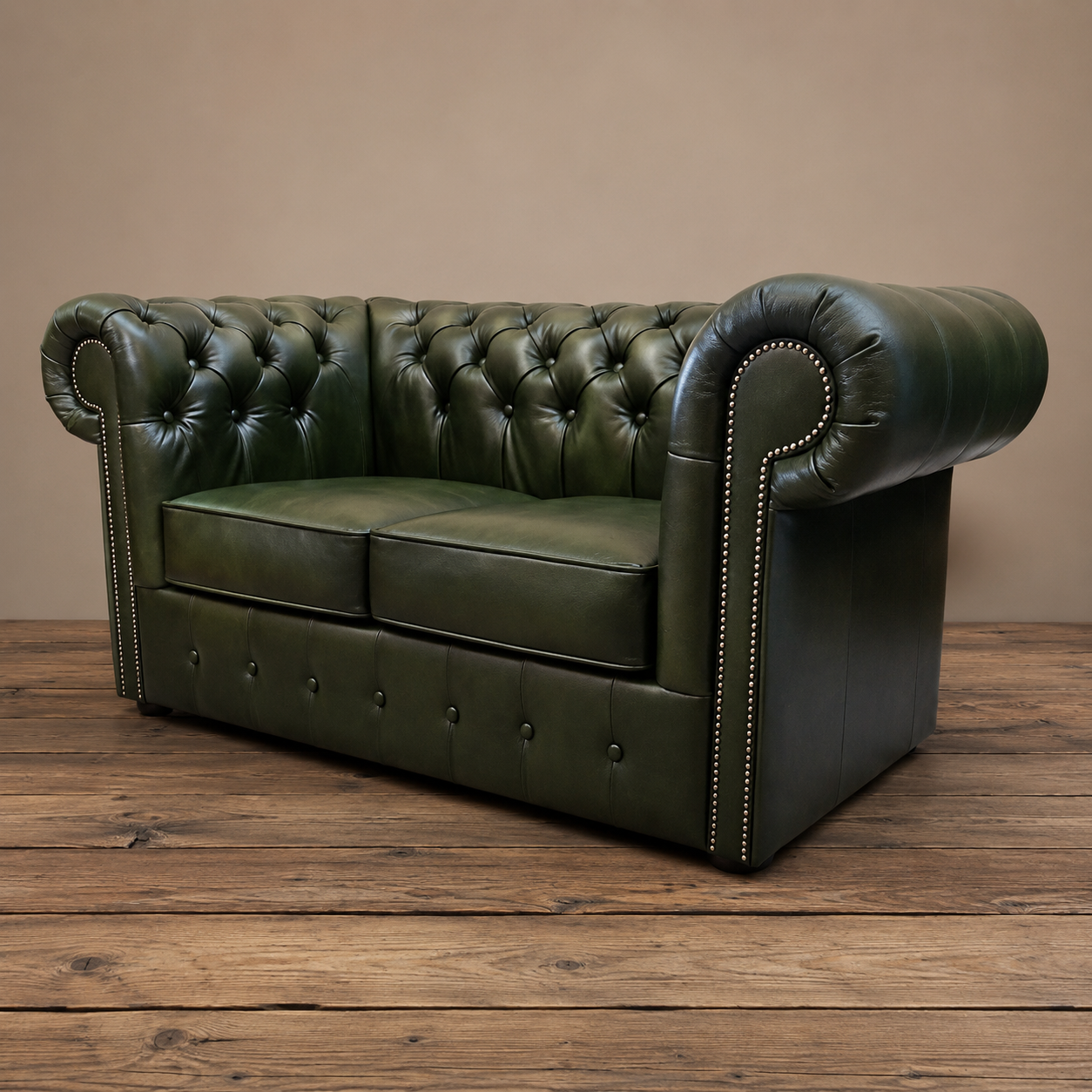 Big Five Chesterfield 2 Sitzer Sofa aus Leder Antique Green