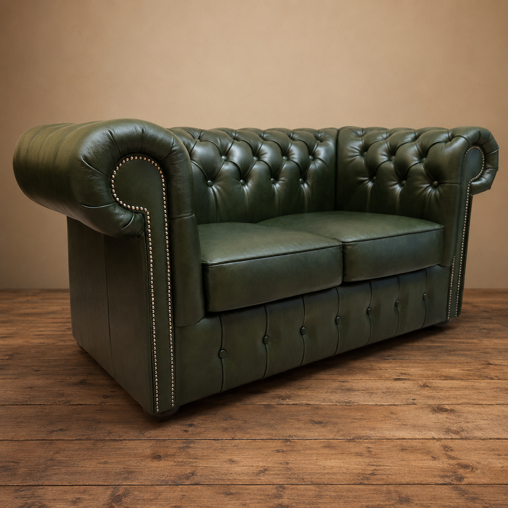 Big Five Chesterfield 2 Sitzer Sofa aus Leder Antique Green