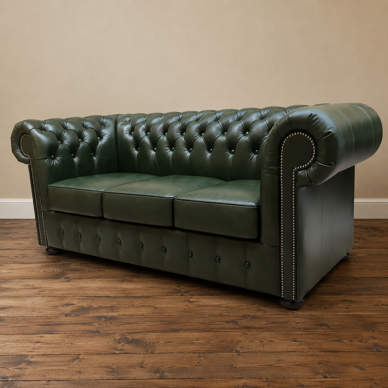 Big Five Chesterfield 3 Sitzer Sofa aus Leder Antique Green