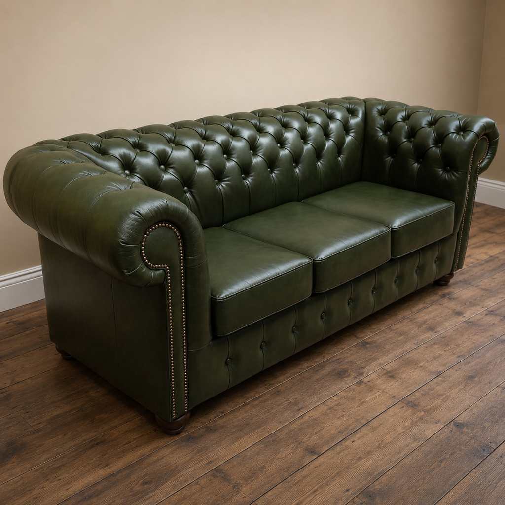 Big Five Chesterfield 3 Sitzer Sofa aus Leder Antique Green