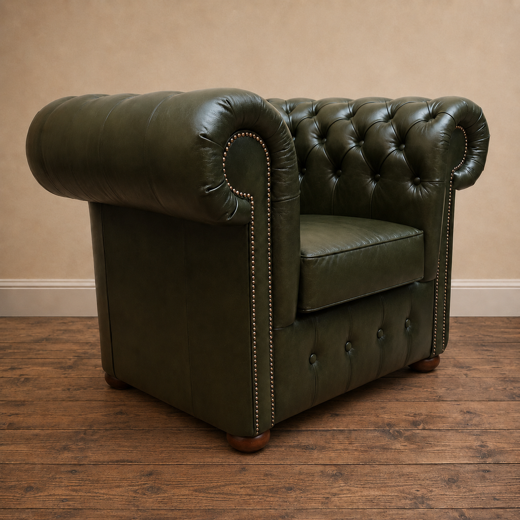 Big Five Chesterfield Sessel aus Leder Antique Green