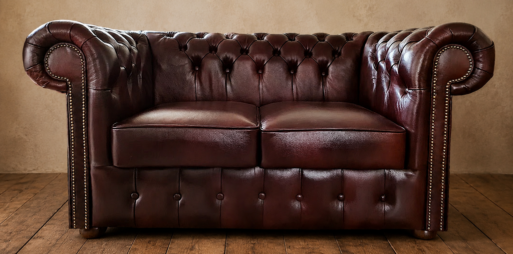 Ruby Chesterfield 2 Sitzer Sofa aus Leder Antique Red