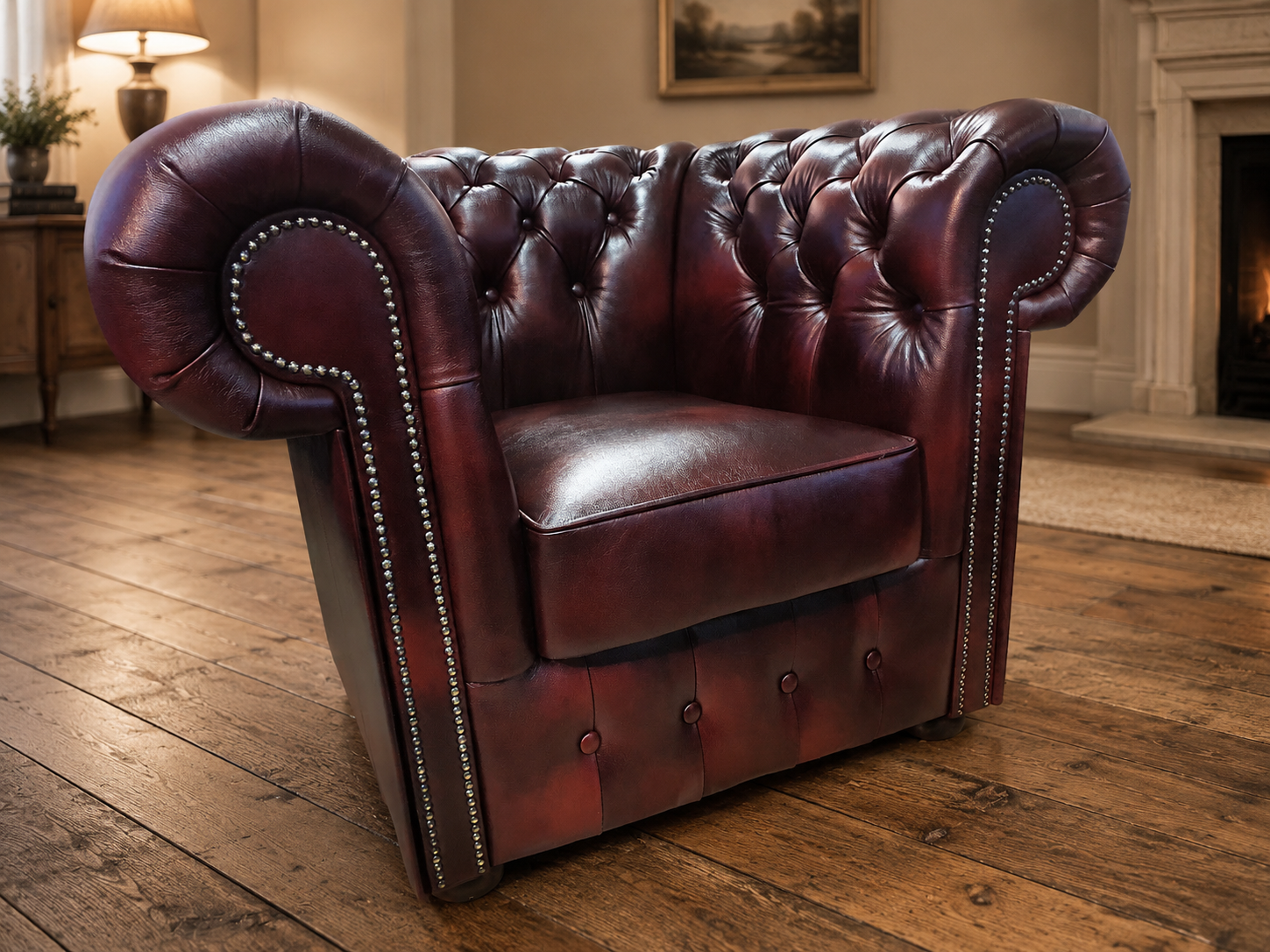 Ruby Chesterfield Sessel aus Leder Antique Red