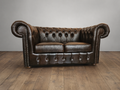 Umber Chesterfield 2-Sitzer Sofa aus Rindsleder Amtique Brown