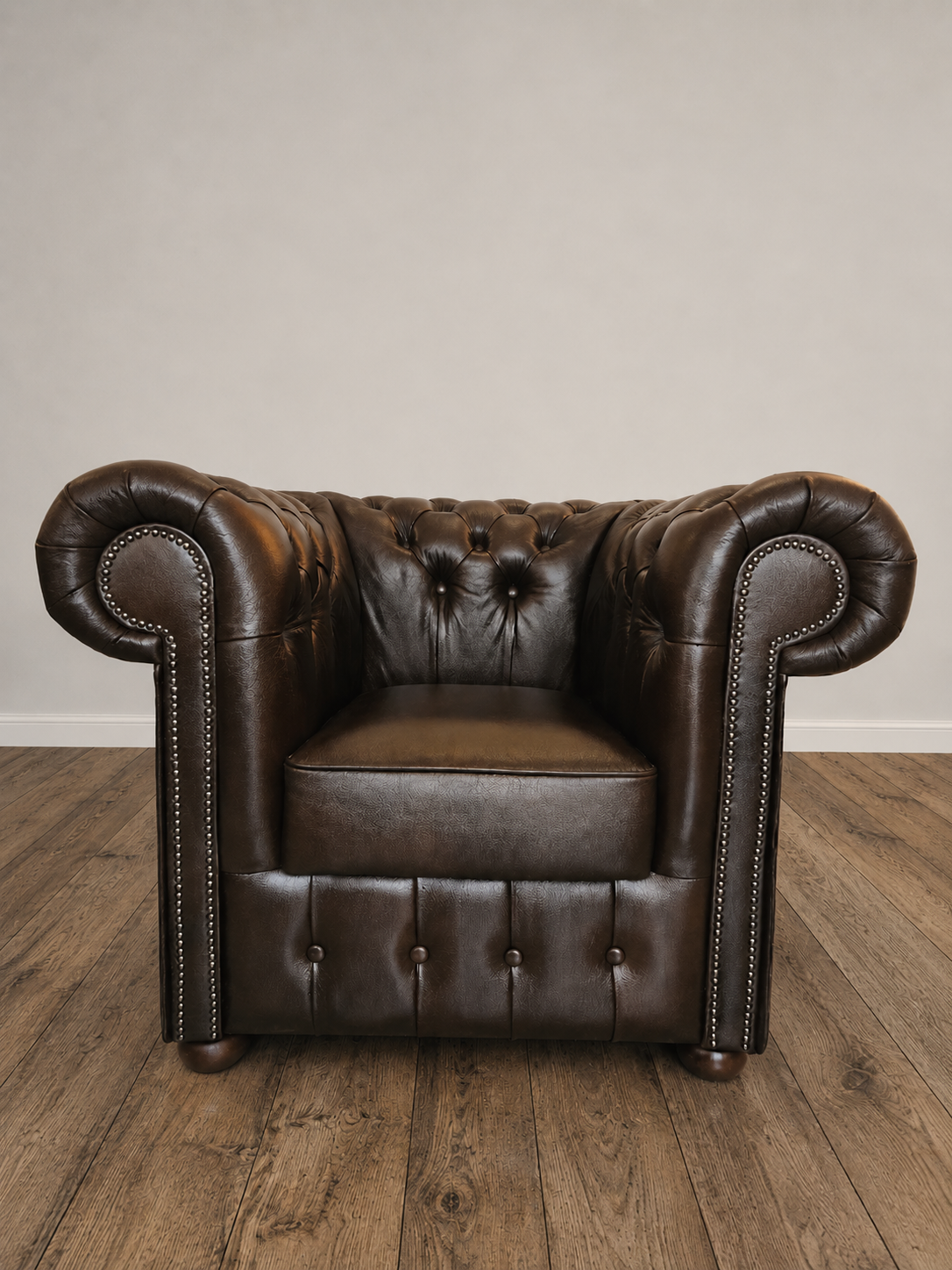 Umber Chesterfield Sessel aus Leder Antique Brown