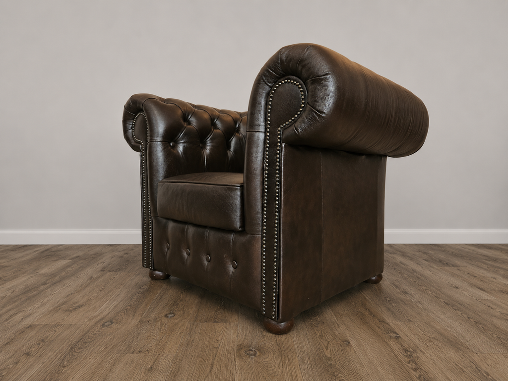 Umber Chesterfield Sessel aus Leder Antique Brown