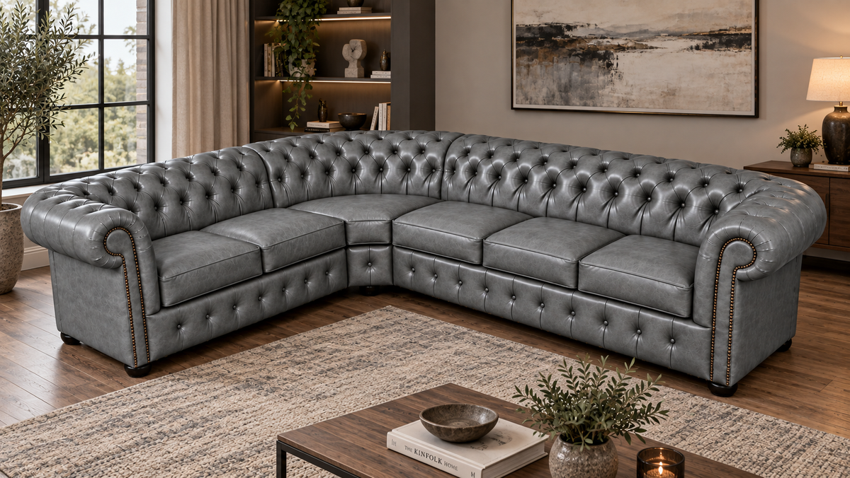 Chesterfield Ecksofa 260 × 300 cm SILVER grau
