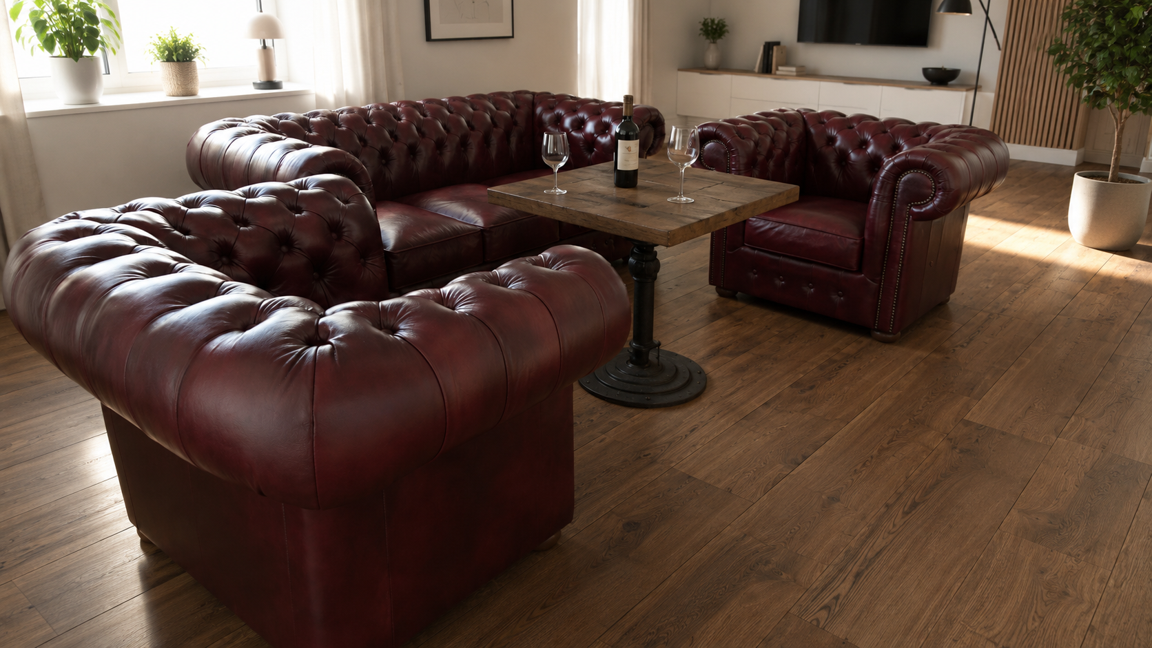 RUBY Chesterfield Sofa Bordeaux Leder
