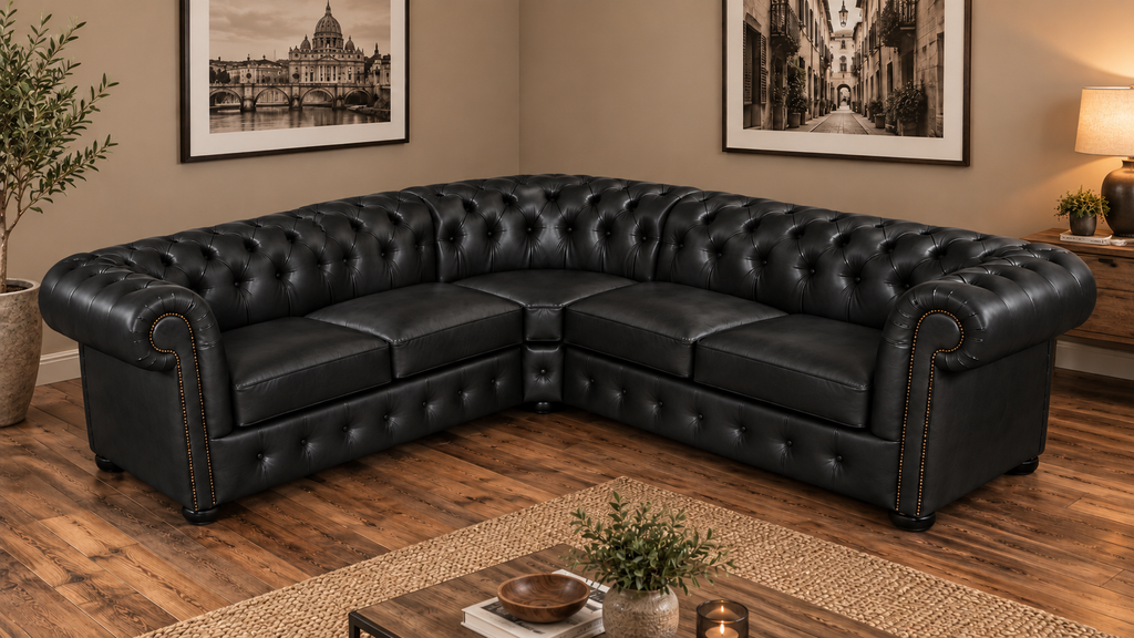 Chesterfield rohová pohovka 260 × 260 cm NERO