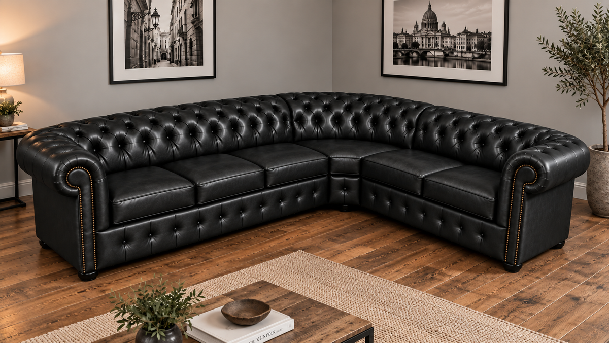 Chesterfield Ecksofa 300 × 260 cm NERO